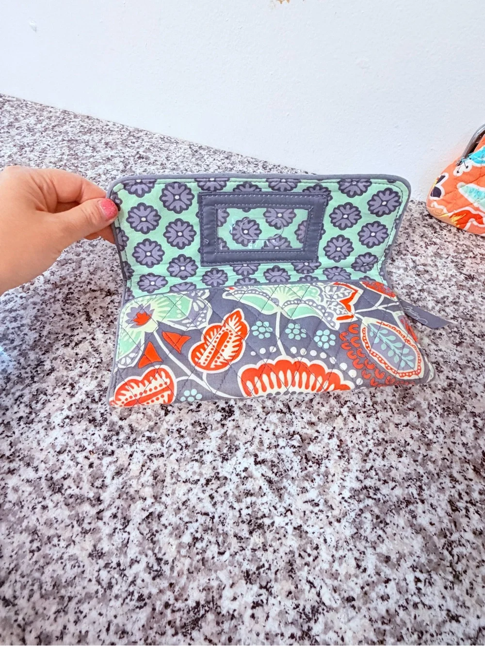 Vera Bradley Floral Quilted Wallet and Coin Purse Set in Gray and Orange - Picture 4 of 13